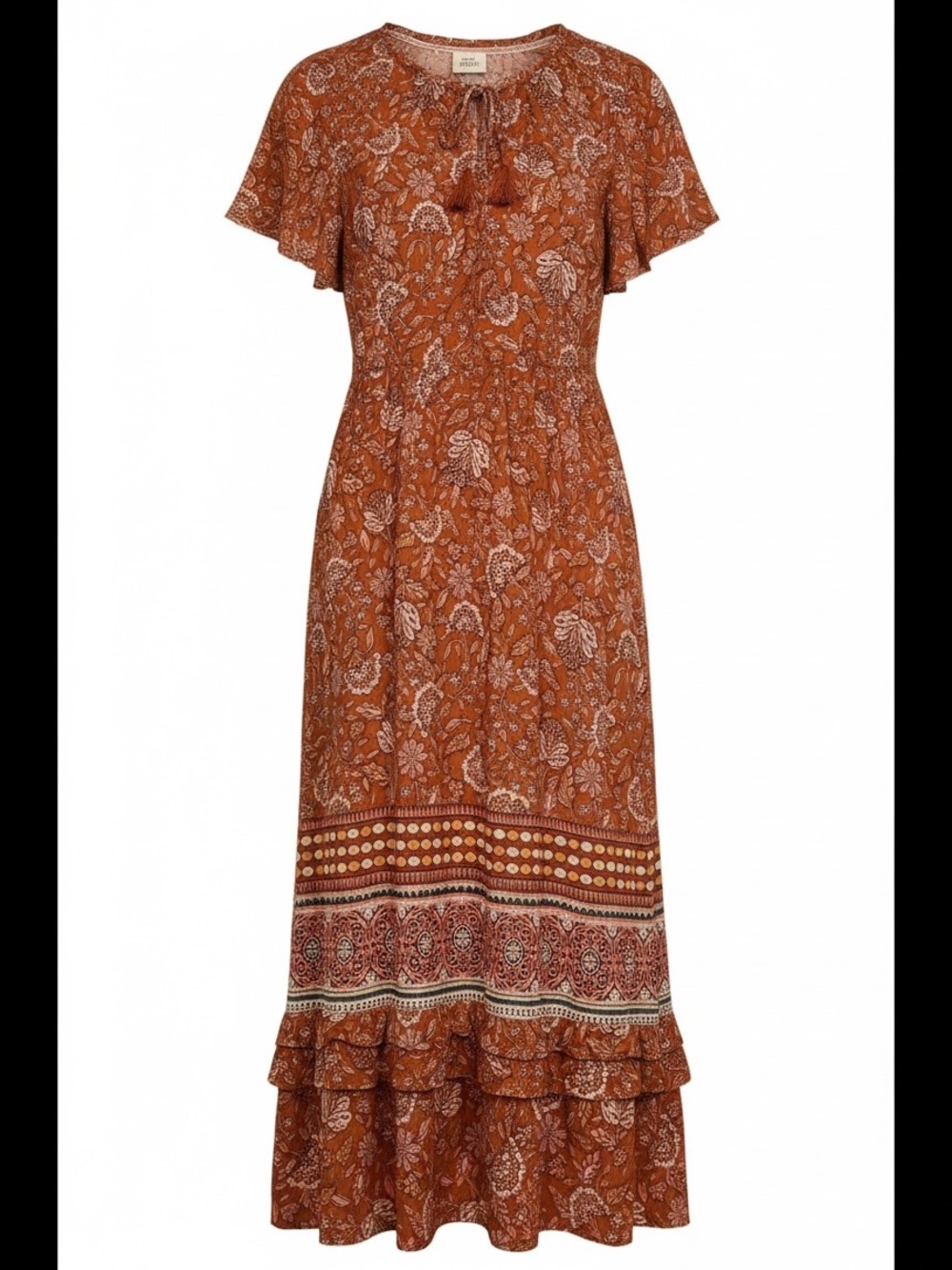 Knox Rose Rust Paisley Tiered Maxi Dress